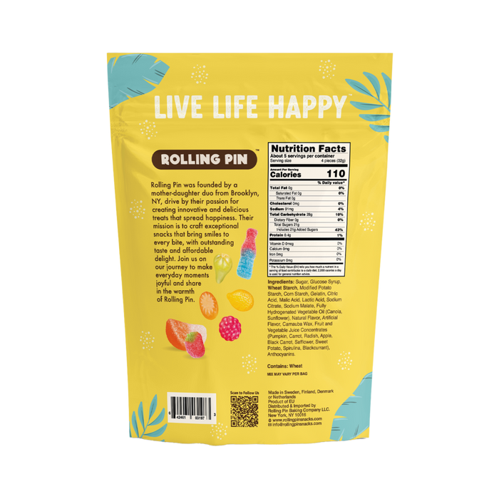 Back of the Sweet and Sour Summer Mix bag with nutrition facts and ingredients