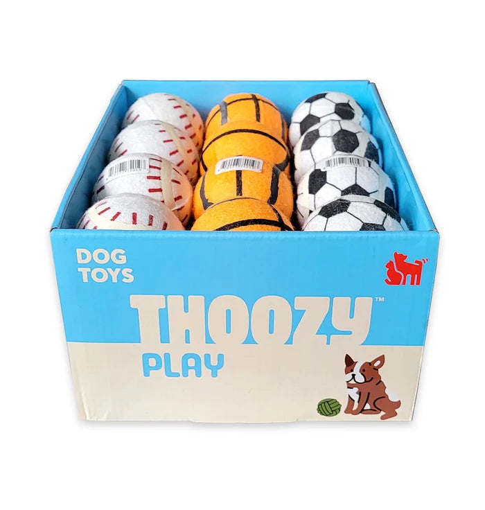 ThoozyPet 24PC PDQ - Tennis Ball Assorted (Baseball / Basketball / Soccer) Fetch Dog Toy  2.5"