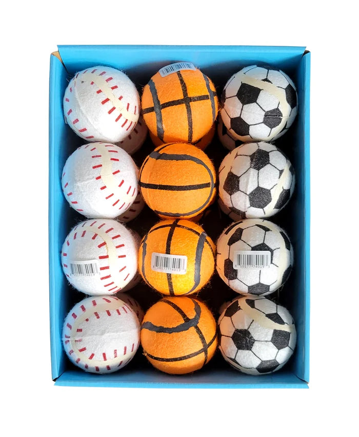 ThoozyPet 24PC PDQ - Tennis Ball Assorted (Baseball / Basketball / Soccer) Fetch Dog Toy  2.5"