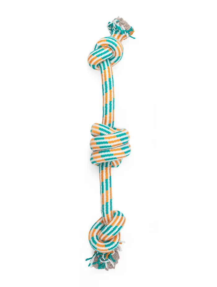 ThoozyPet 3-Knot Rope Dog Toy Orange / Teal 25"