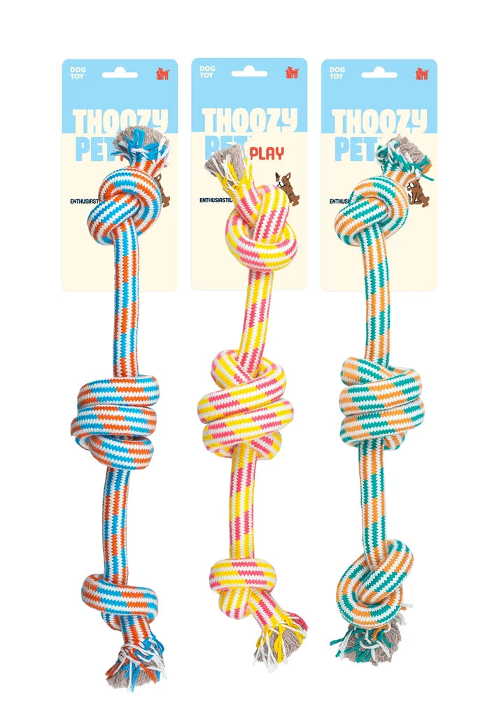 ThoozyPet 3-Knot Rope Dog Toy Orange / Teal 25"