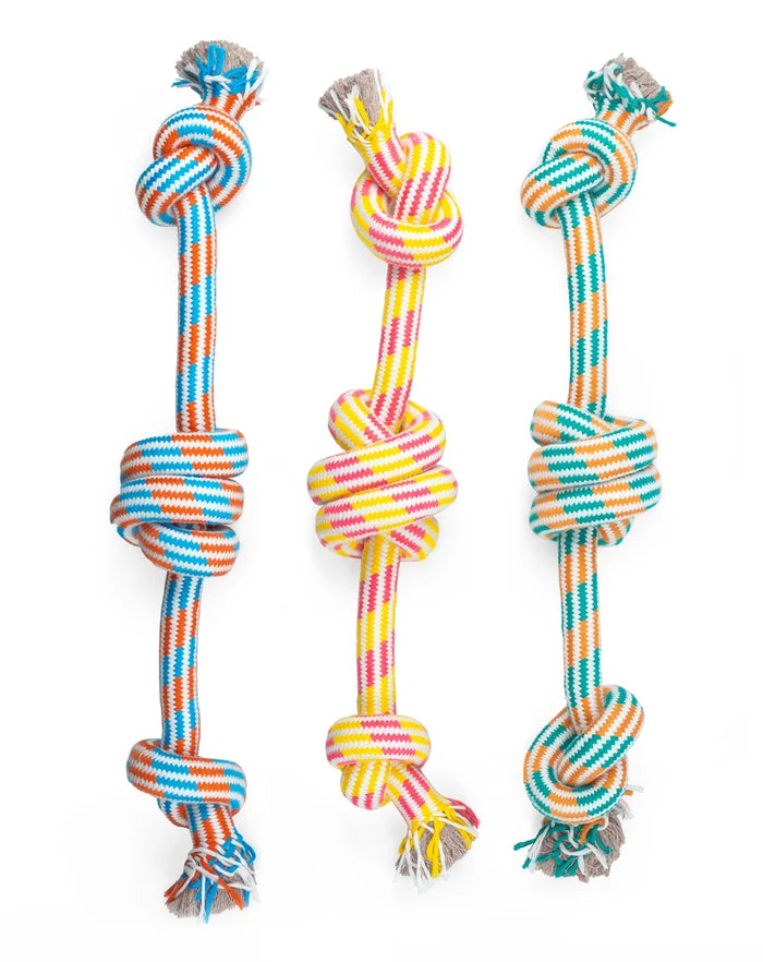 ThoozyPet 3-Knot Rope Dog Toy Orange / Teal 25"