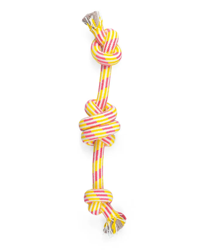 ThoozyPet 3-Knot Rope Dog Toy Yellow / Pink 25"