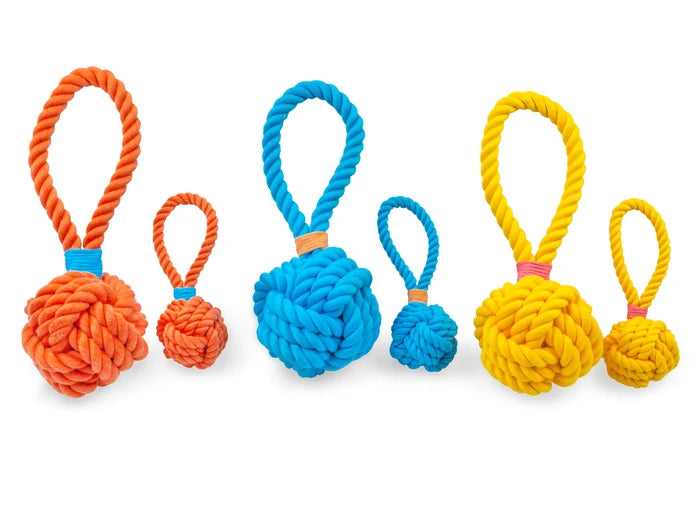 ThoozyPet Ball Tug Rope Dog Toy with Handle Blue 5"