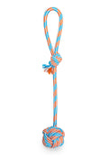 ThoozyPet Ball Tug Rope Dog Toy with Handle Blue / Red 17"