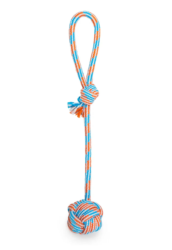 ThoozyPet Ball Tug Rope Dog Toy with Handle Blue / Red 17"