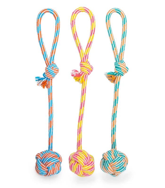 ThoozyPet Ball Tug Rope Dog Toy with Handle Blue / Red 17"
