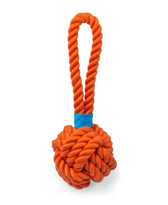 ThoozyPet Ball Tug Rope Dog Toy with Handle Orange 5"