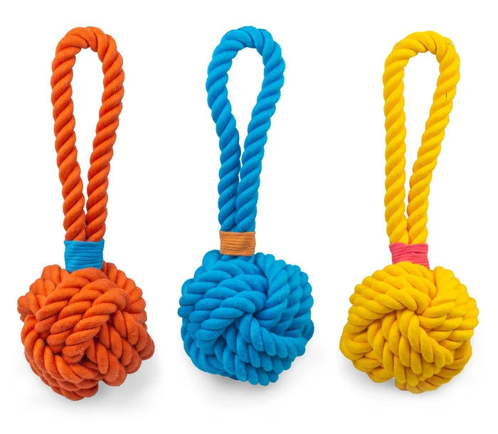 ThoozyPet Ball Tug Rope Dog Toy with Handle Yellow 5"