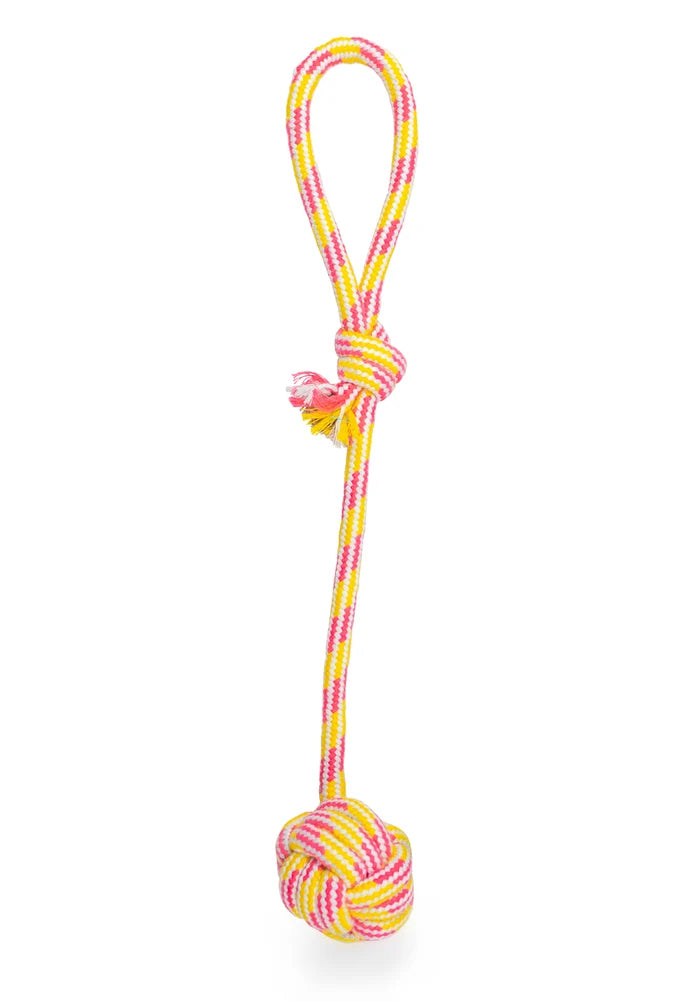 ThoozyPet Ball Tug Rope Dog Toy with Handle Yellow / Pink 17"