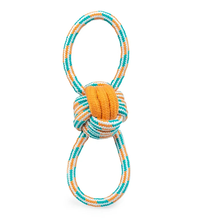ThoozyPet Figure 8 Knot Ball Rope Dog Toy Orange / Teal 11.5"