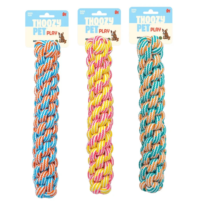 ThoozyPet Knotted Fetch Stick Rope Dog Toy Yellow / Pink 12.5"