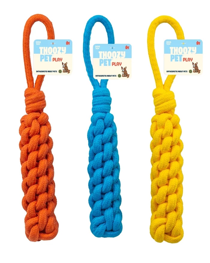 ThoozyPet Knotted Stick Rope Dog Toy with Handle Blue 11"