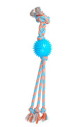 ThoozyPet Squid Tails Tug Rope Dog Toy with TPR Spike Ball Blue / Red 22"