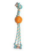 ThoozyPet Squid Tails Tug Rope Dog Toy with TPR Spike Ball Orange / Teal 22"