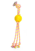 ThoozyPet Squid Tails Tug Rope Dog Toy with TPR Spike Ball Yellow / Pink 22"