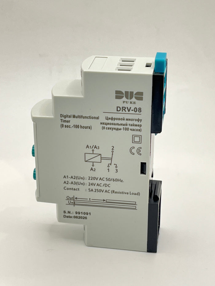 Time Relay DRV-08 – DIN Rail Multi-Function Timer Relay for Industrial Timing & Control Applications