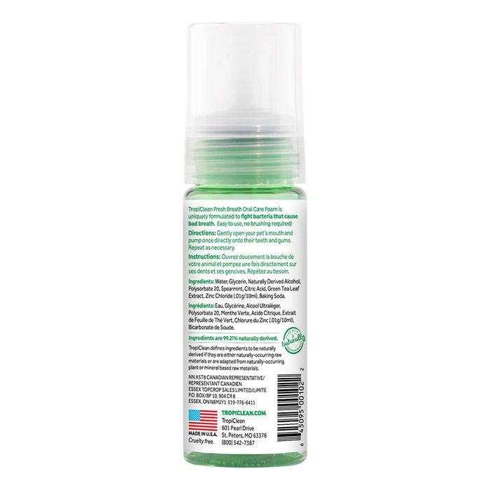 TropiClean Fresh Breath Mint Foam for Pets, 4.5oz
