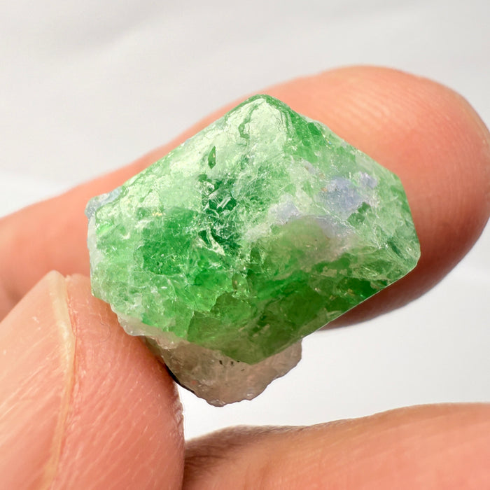 Tsavorite Crystal with bits of Tanzanite on it, 23.41ct, Merelani, Tanzania, Untreated Unheated