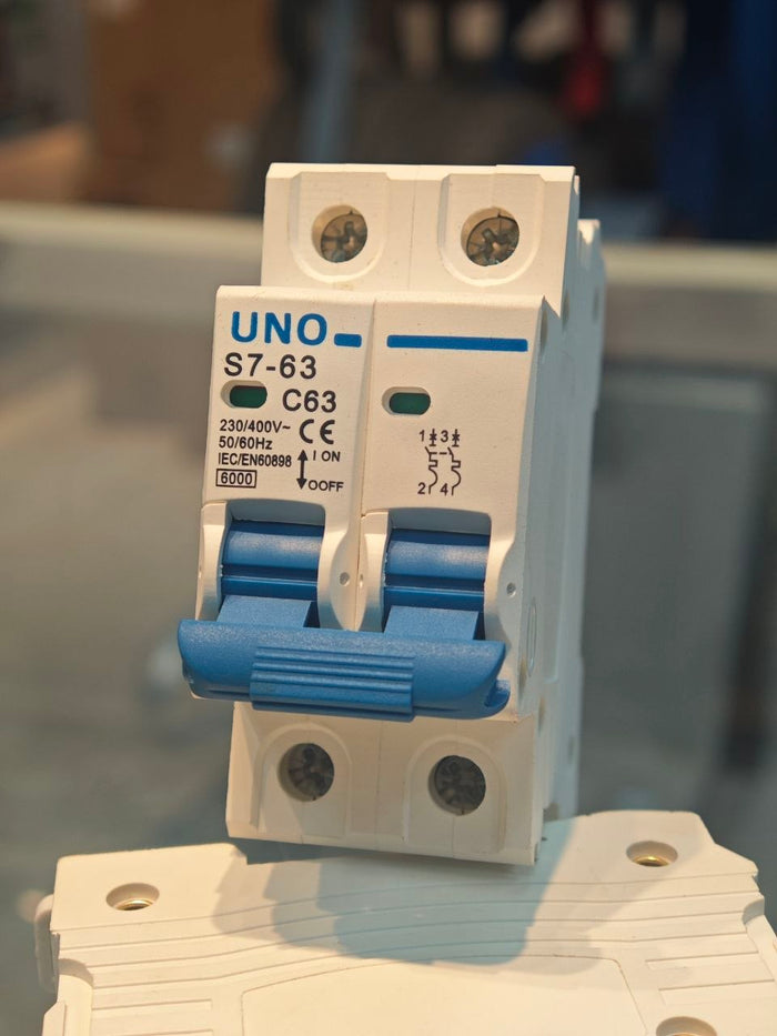 UNO 2-Pole 20A C-Curve Miniature Circuit Breaker (MCB) 6kA Double-Pole 240/415V IEC/IS 60898-1