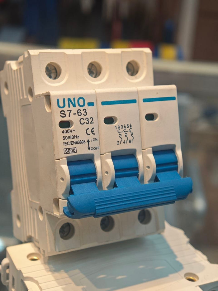 UNO 3-Pole 16A C-Curve Miniature Circuit Breaker (MCB) 6kA Three-Phase 240/415V DIN-Rail