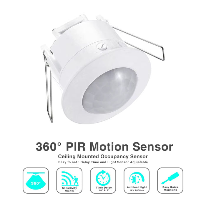 UNO Ceiling Mount IR Motion Sensor Recessed Mount 100-240V AC/DC 10A Rated IP44 Adjustable