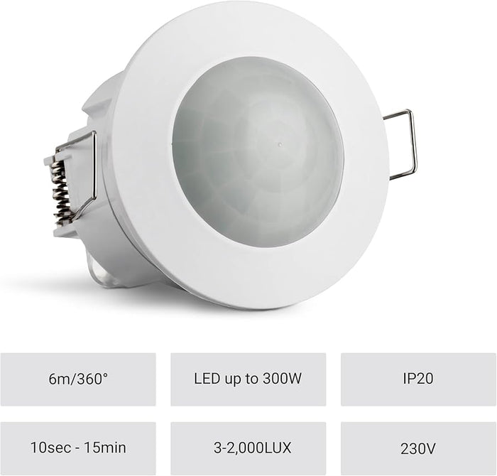 UNO Ceiling Mount IR Motion Sensor Recessed Mount 100-240V AC/DC 10A Rated IP44 Adjustable