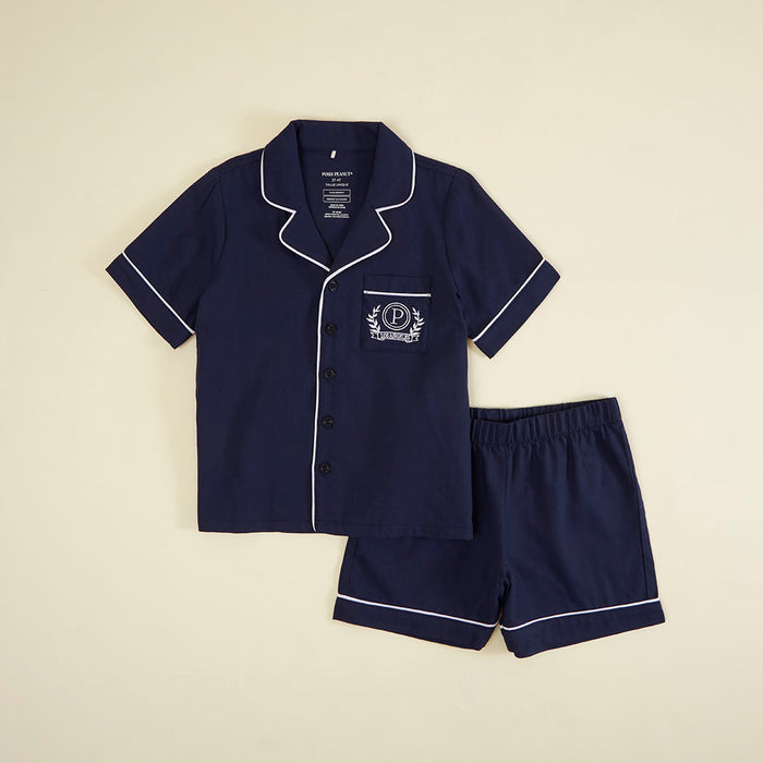 Varsity Navy Twill Pajama Short Set