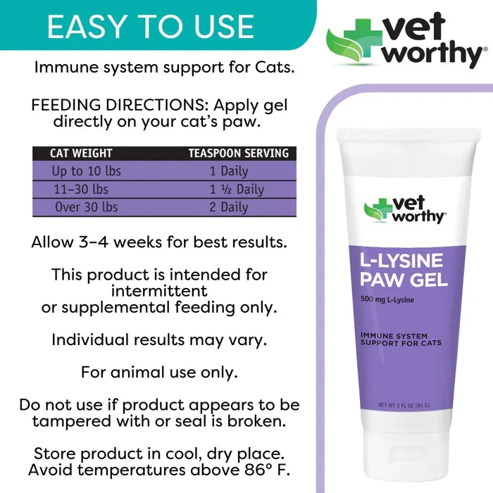 Vet Worthy - 3 oz Lysine Paw Gel Feline