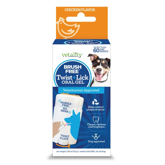 Vetality Brush Free Twist & Lick Dental Gel for Dogs Chicken 2 oz (60g)