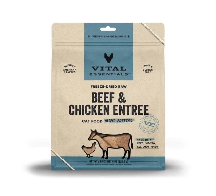 Vital Essentials® Freeze-Dried Raw Beef & Chicken Entree Cat Food Mini Patties, 8 oz