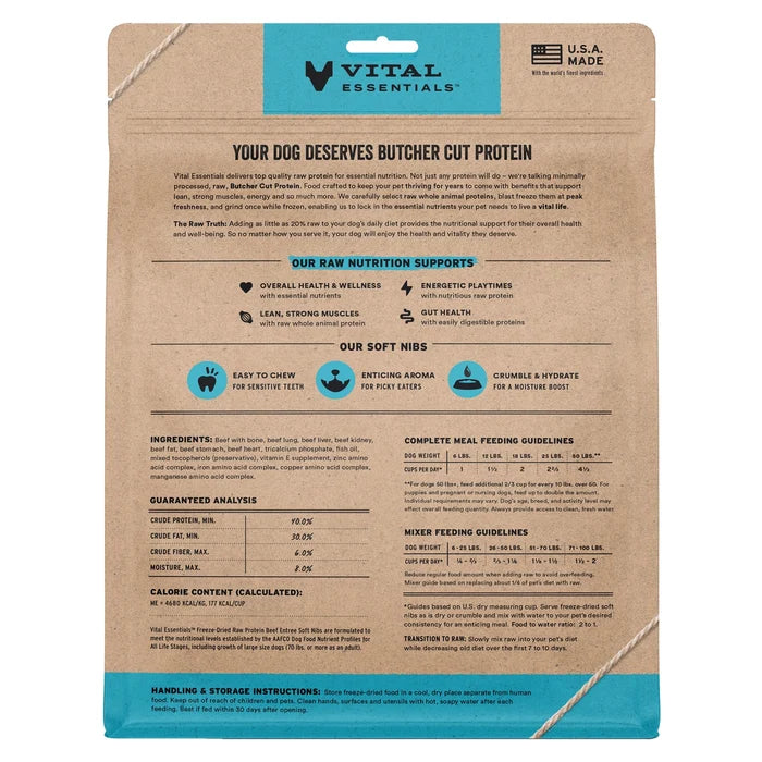 Vital Essentials Freeze-Dried Raw Beef Entree & Mixer Dog Food Soft Nibs, 14 oz