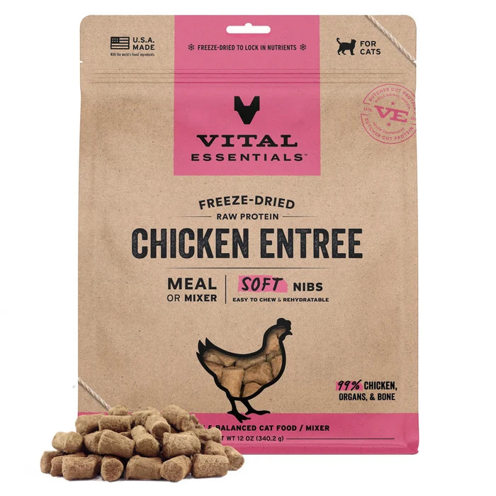 Vital Essentials Freeze-Dried Raw Chicken Entree & Mixer Cat Food Soft Nibs, 12 oz