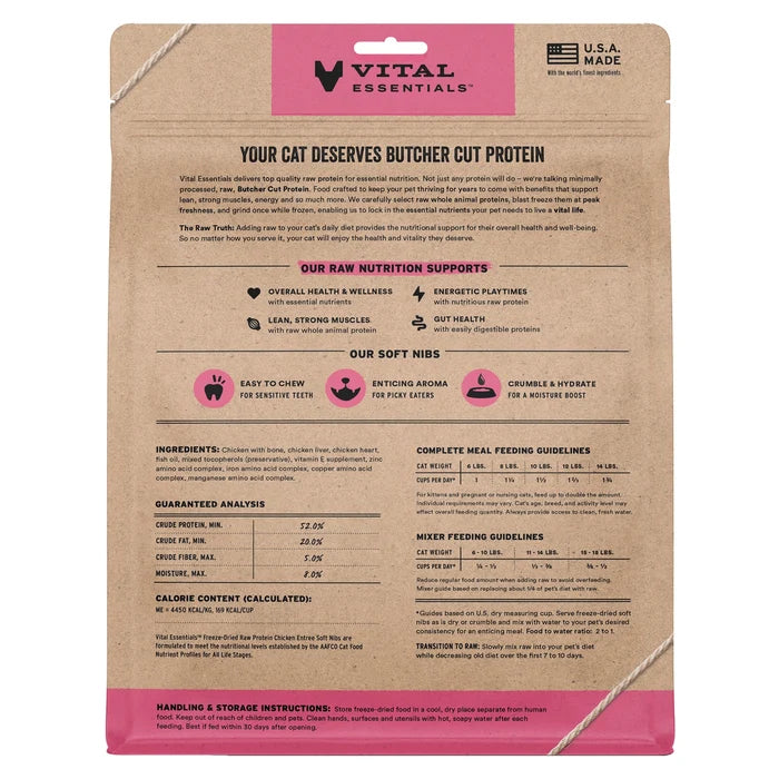 Vital Essentials Freeze-Dried Raw Chicken Entree & Mixer Cat Food Soft Nibs, 12 oz