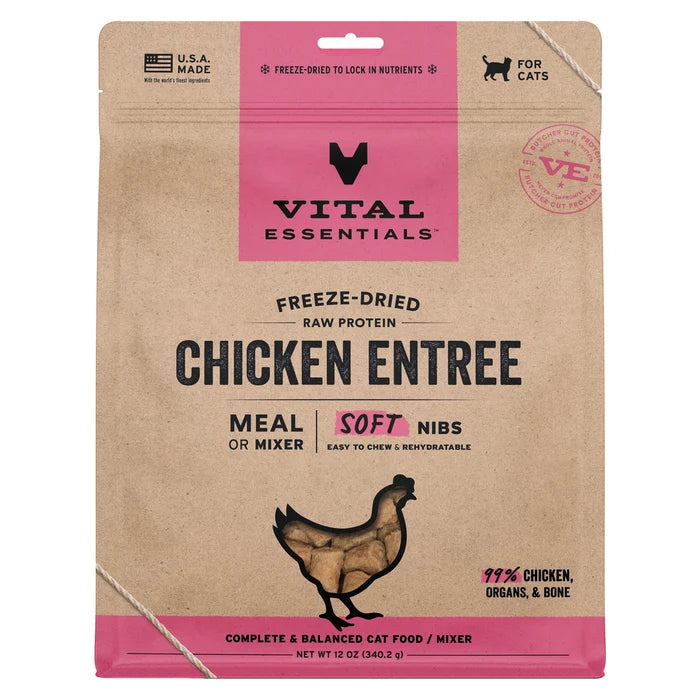 Vital Essentials Freeze-Dried Raw Chicken Entree & Mixer Cat Food Soft Nibs, 12 oz