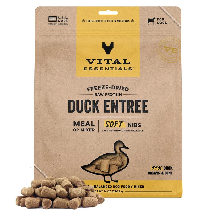 Vital Essentials Freeze-Dried Raw Duck Entree & Mixer Dog Food Soft Nibs, 14 oz