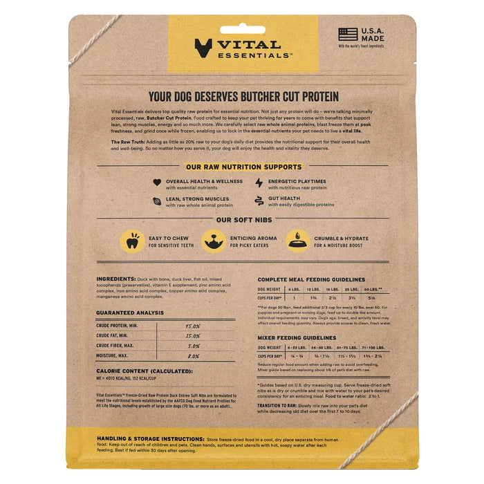 Vital Essentials Freeze-Dried Raw Duck Entree & Mixer Dog Food Soft Nibs, 14 oz
