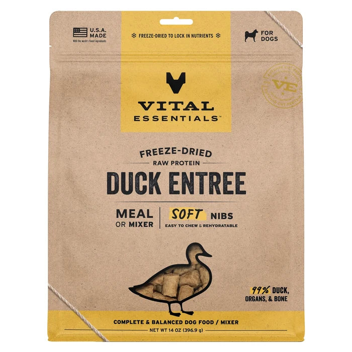 Vital Essentials Freeze-Dried Raw Duck Entree & Mixer Dog Food Soft Nibs, 14 oz