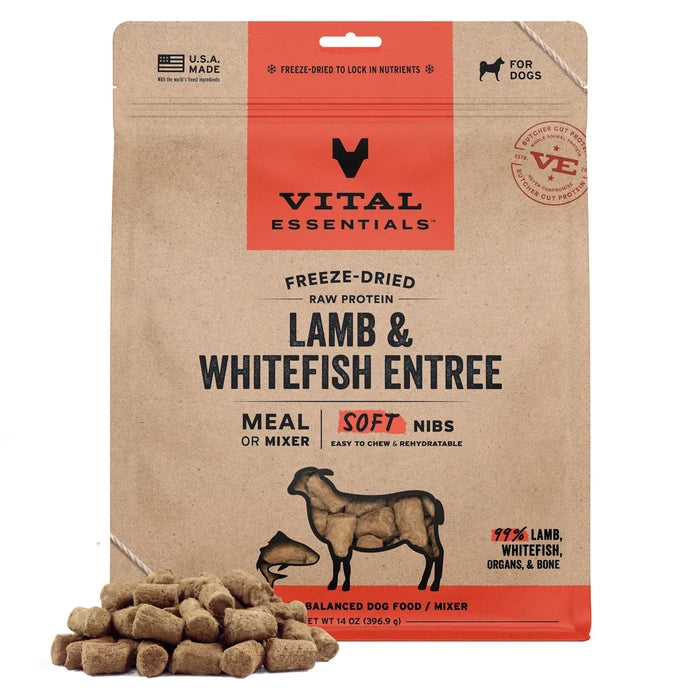 Vital Essentials Freeze-Dried Raw Lamb & Whitefish Entree & Mixer Dog Food Soft Nibs, 14 oz