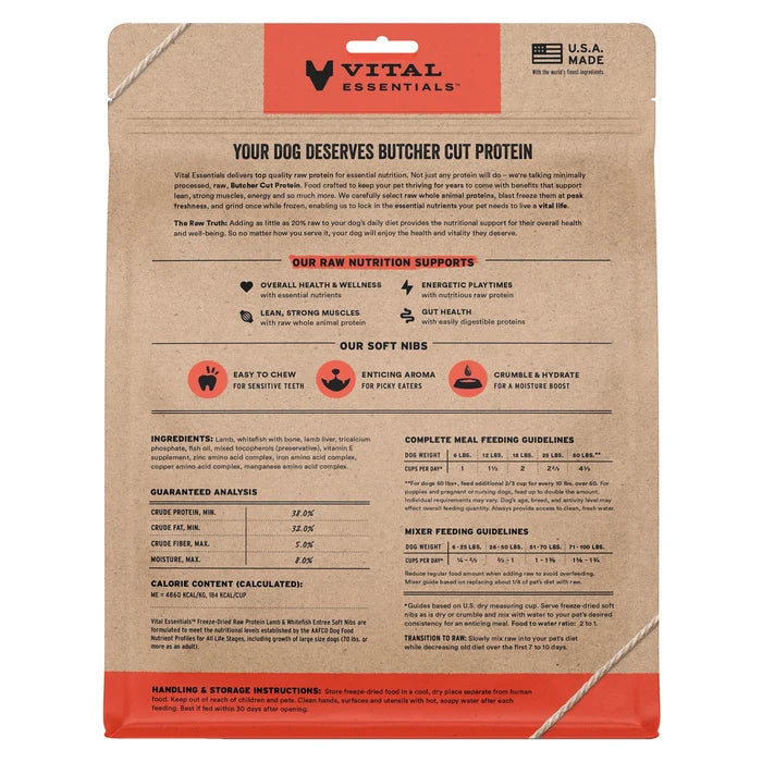 Vital Essentials Freeze-Dried Raw Lamb & Whitefish Entree & Mixer Dog Food Soft Nibs, 14 oz