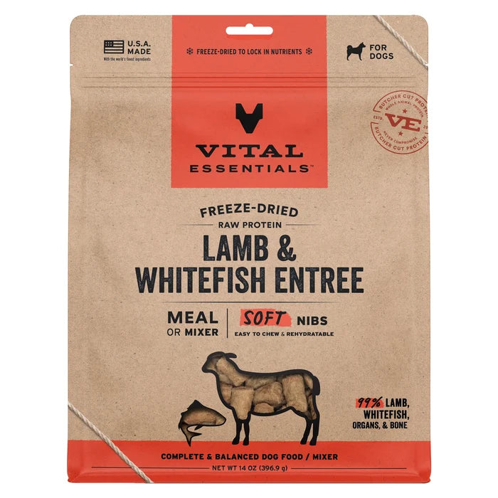 Vital Essentials Freeze-Dried Raw Lamb & Whitefish Entree & Mixer Dog Food Soft Nibs, 14 oz
