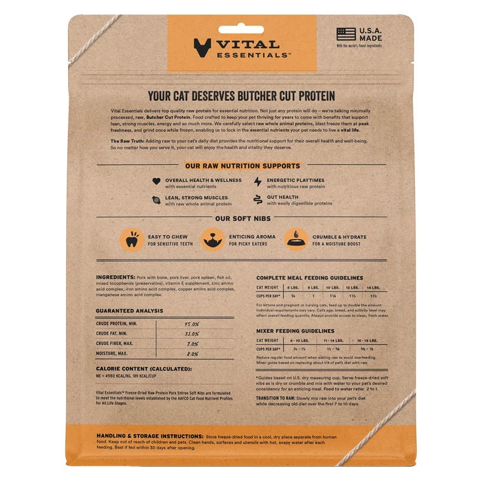 Vital Essentials Freeze-Dried Raw Pork Entree & Mixer Cat Food Soft Nibs, 12 oz