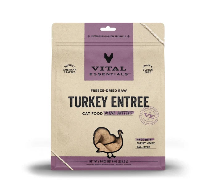 Vital Essentials® Freeze-Dried Raw Turkey Entree Cat Food Mini Patties, 8 oz