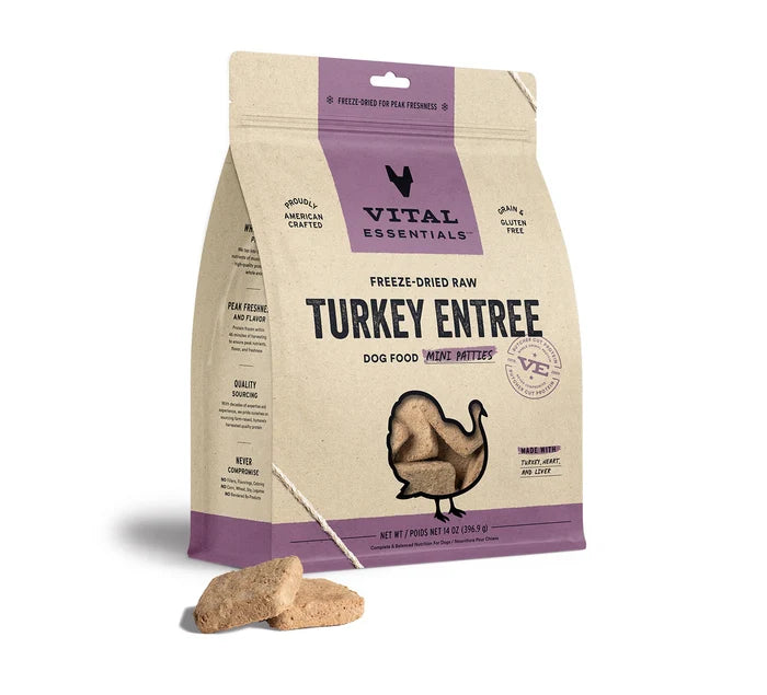 Vital Essentials® Freeze-Dried Raw Turkey Entree Dog Food Mini Patties, 14 oz
