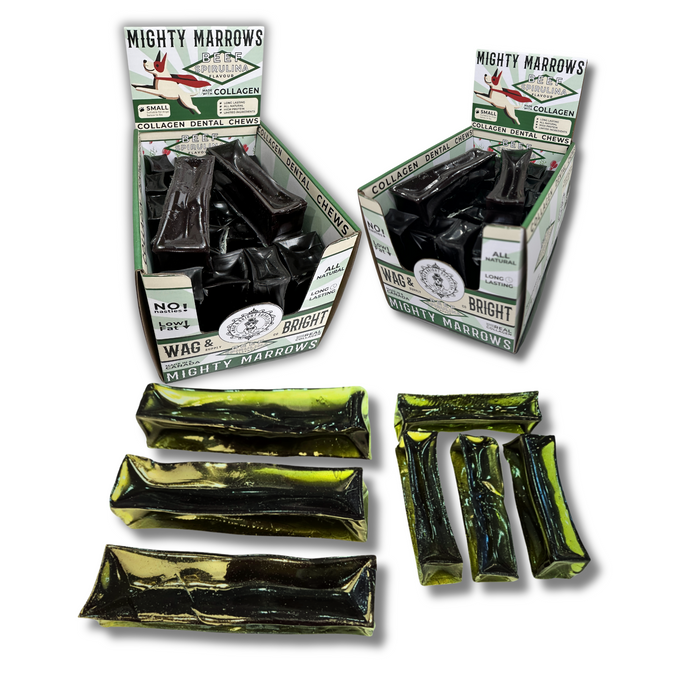 Wag & Bright Supply Co. Mighty Marrows Collagen Dental Chews Spirulina Beef Small Case (24 Units)