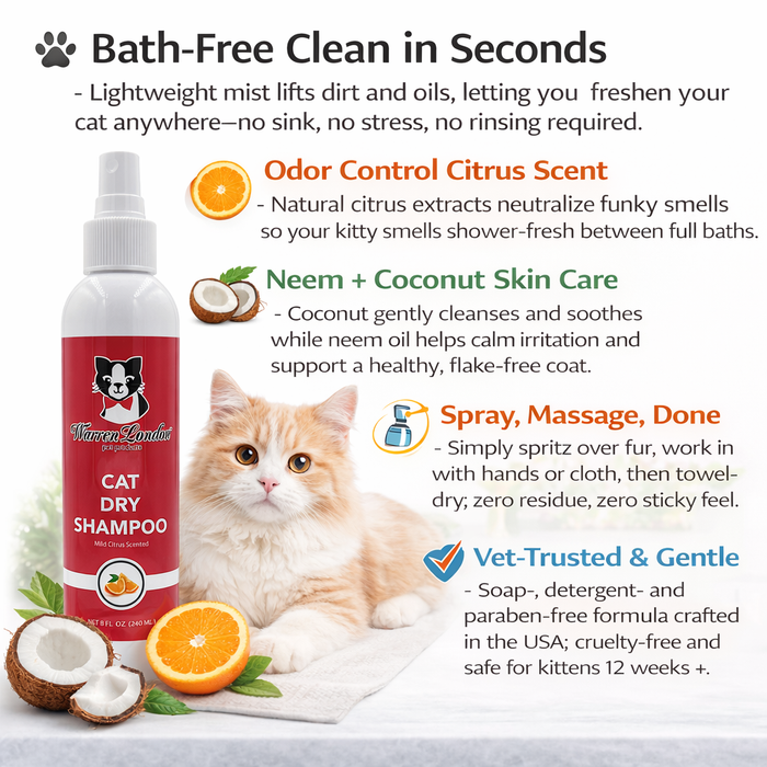 Warren London Cat Dry Shampoo Citrus 8oz