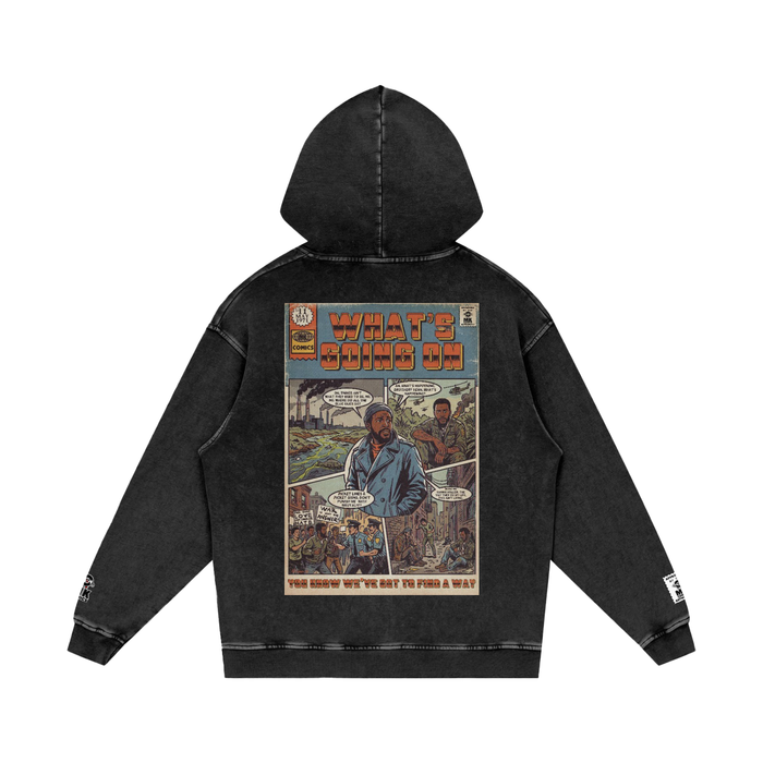 What's Going On - Snow Washed Loose Cotton Hoodie