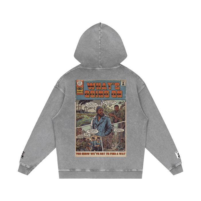 What's Going On - Snow Washed Loose Cotton Hoodie