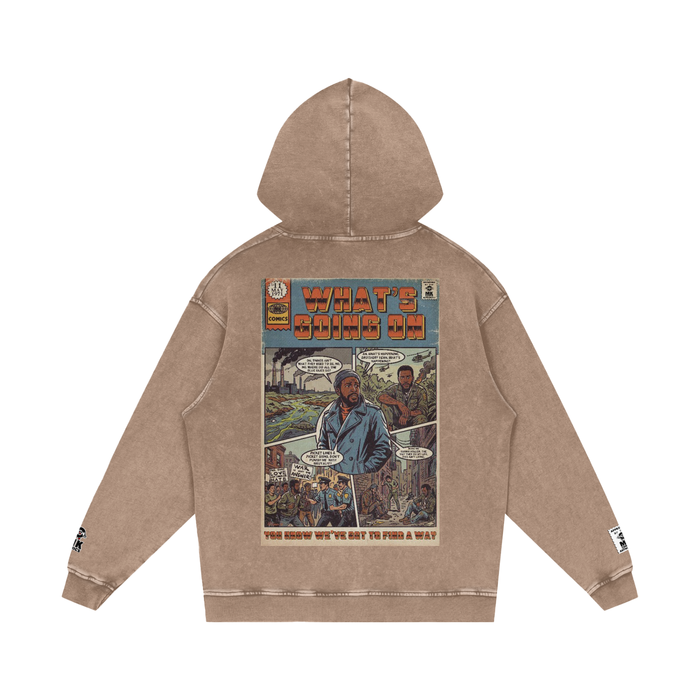What's Going On - Snow Washed Loose Cotton Hoodie