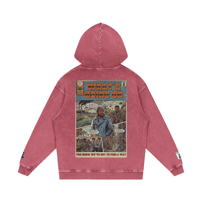 What's Going On - Snow Washed Loose Cotton Hoodie